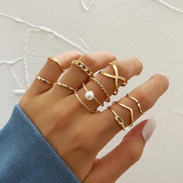 LATS 10pcs Punk Silver Color Wide Chain Rings Set for Women Girls Fashion Irregular Finger Thin Rings Gift 2022 Knuckle Jewelry